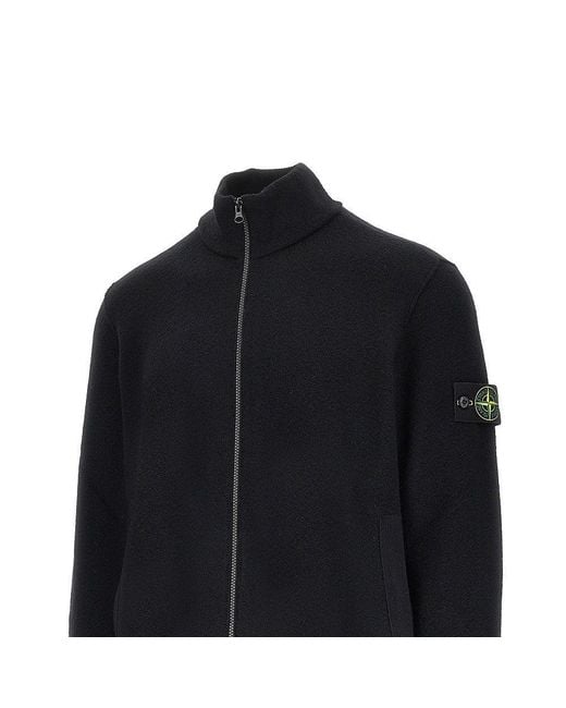 Stone Island Black Virgin Wool Full-Zip Cardigan for men