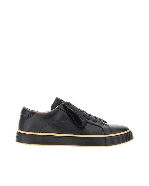 Emporio Armani Black Leather Sneaker With Contrasting Welt for men