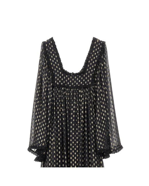 Chloé Black Lurex Polka-Dot Silk Maxi Dress