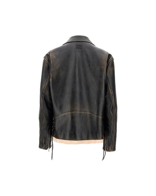 Miu Miu Black Nappa Leather Oversized Jacket