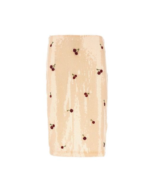 【関税込み】DES PHEMMES SKIRT WITH CHERRY EMBROIDERY Des Phemmes Cherries Embroidery Sequinned Skirt in Natural