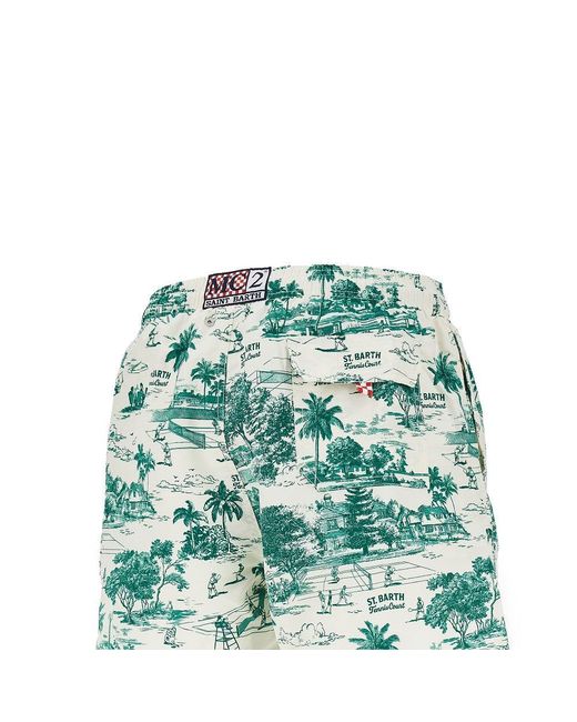 Mc2 Saint Barth Green 'Tennis Toile' Print Swim Shorts for men