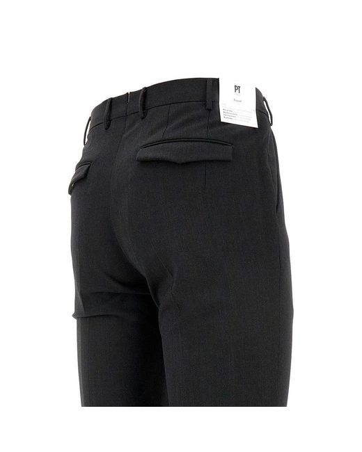 PT Torino Black Techno Washable Wool Master Fit Pants for men