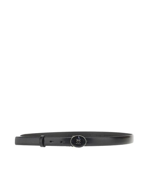 Pinko Black Leather Belt With Enameled Buckle