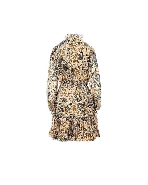 Etro Natural Short Dress With Floral Paisley Print