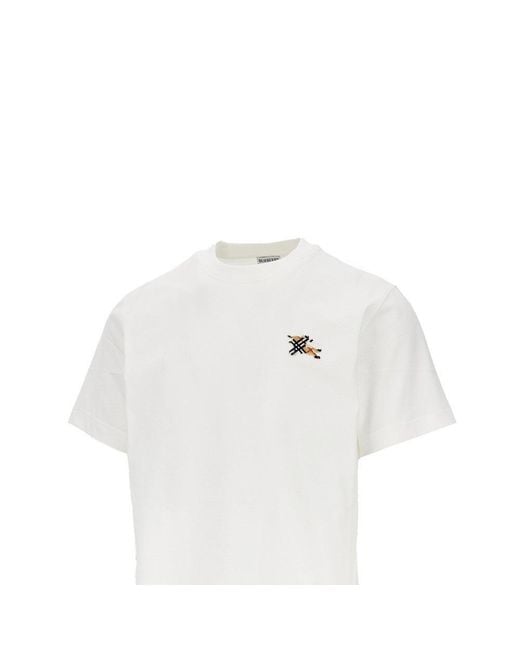 Burberry White Flocked Ekd Motif T-Shirt for men