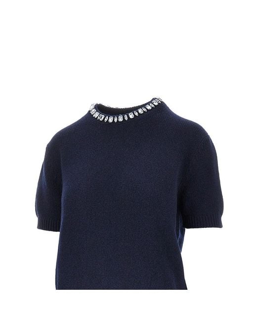 Prada Blue Knitted Top With Crystals