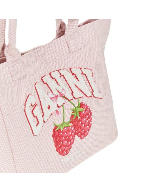Ganni Pink Shopping Bag With Raspberries Print