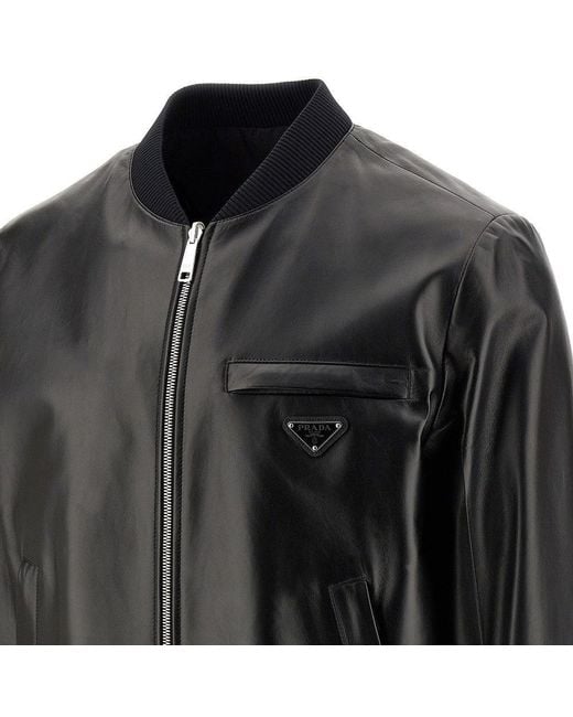 Prada Black Re-Nylon And Leather Reversible Bomber for men