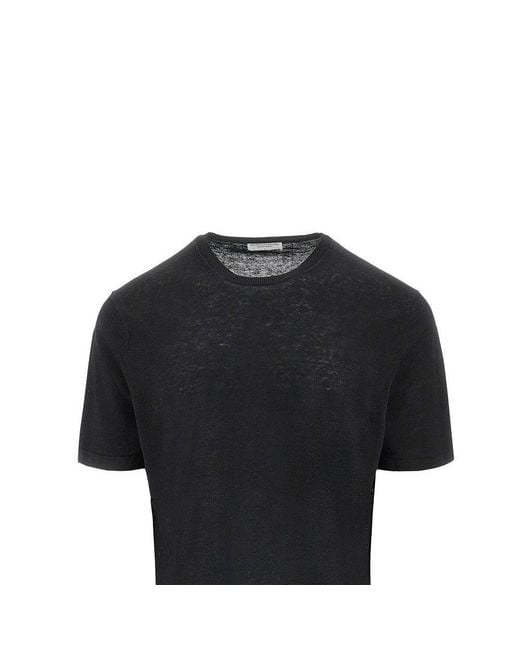 Majestic Filatures Black Linen Knit T-Shirt for men