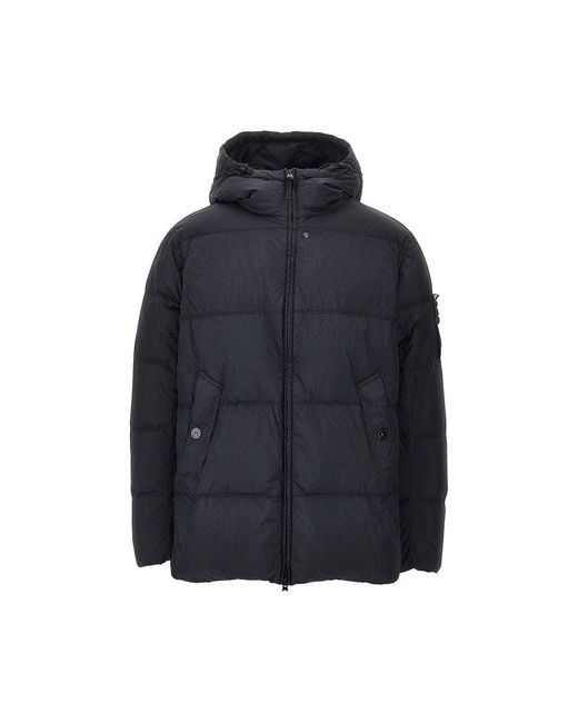 Stone Island Blue Garment Dyed Crinkle Reps Ny Down Jacket for men