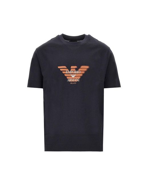 Emporio Armani Blue Jersey T-Shirt With Logo Print for men