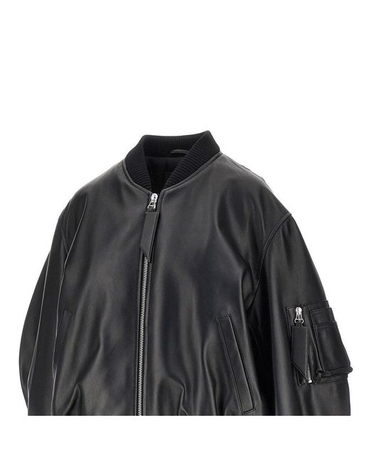 The Attico Black 'Anja' Leather Bomber Jacket