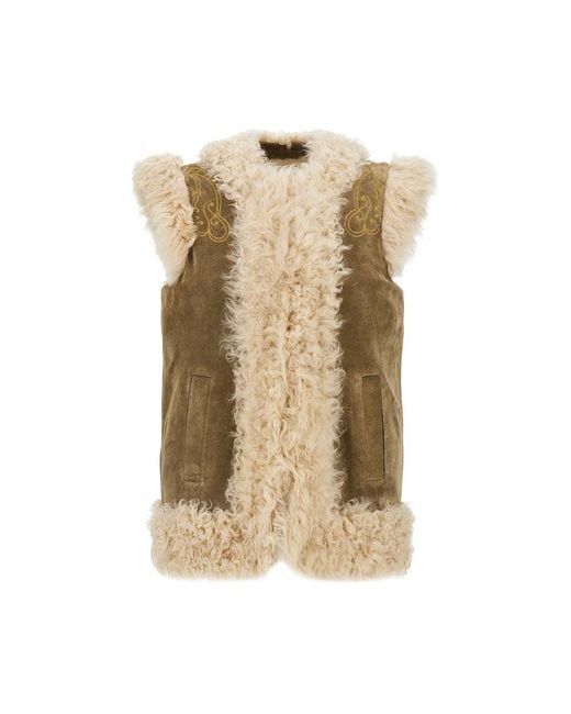 Etro Natural Leather Vest With Paisley Emrboidery