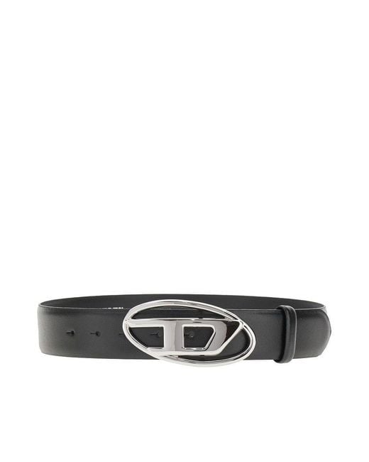 DIESEL Black Oval D Buckle Leather Belt for men