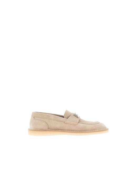 Dolce & Gabbana Natural Suede Leather Loafers With Dg Logo