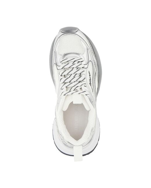Emporio Armani White Mesh Sneakers With Metallized Details