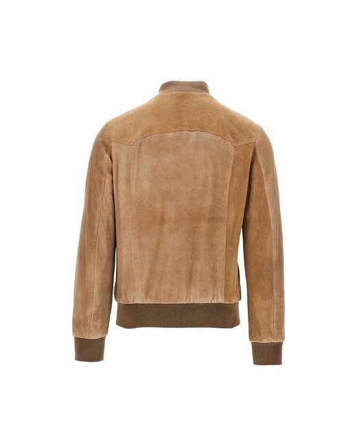 Dacute Brown Suede Leather Bomber Jacket for men