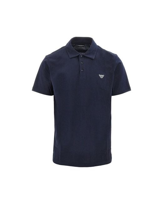 Emporio Armani Blue Eagle Patch Jersey Polo Shirt for men