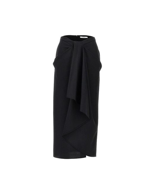 Givenchy Black Wool And Mohair Draped Long Skirt