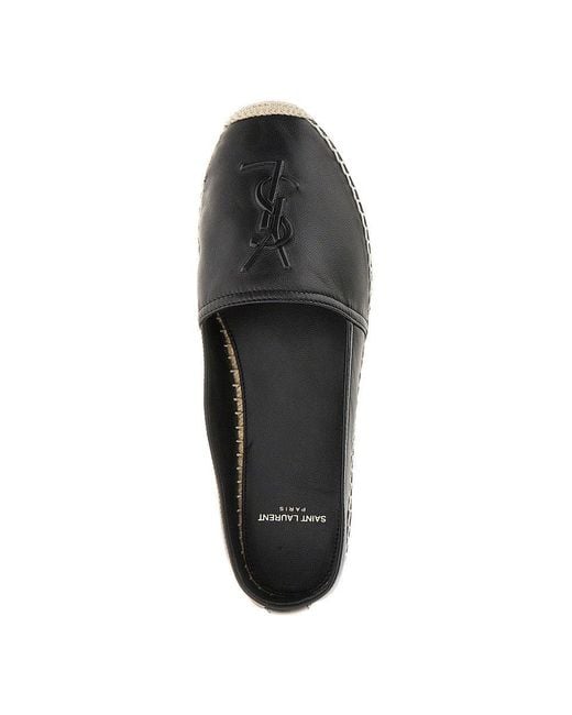 Saint Laurent Black Leather 'Monogram' Espadrilles With Logo