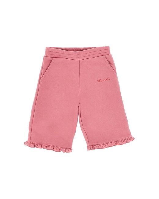 Marni Pink Cotton Pants With Logo Print Kids