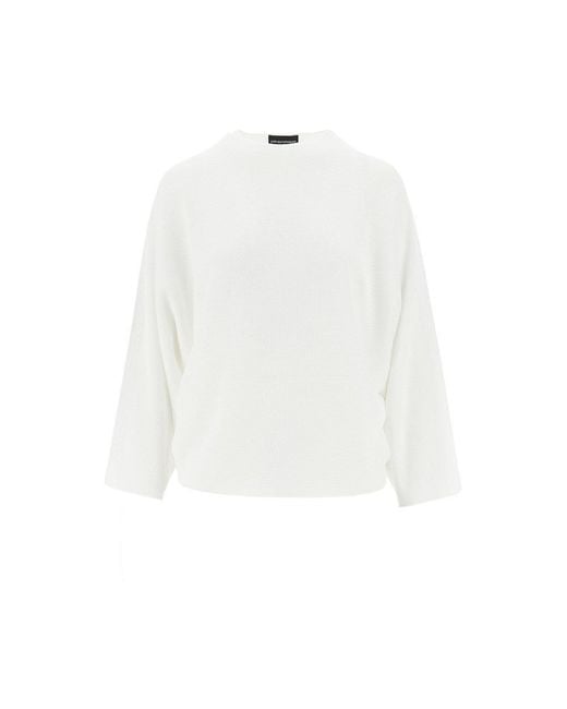 Emporio Armani White Knitted Top With Batwing Sleeves