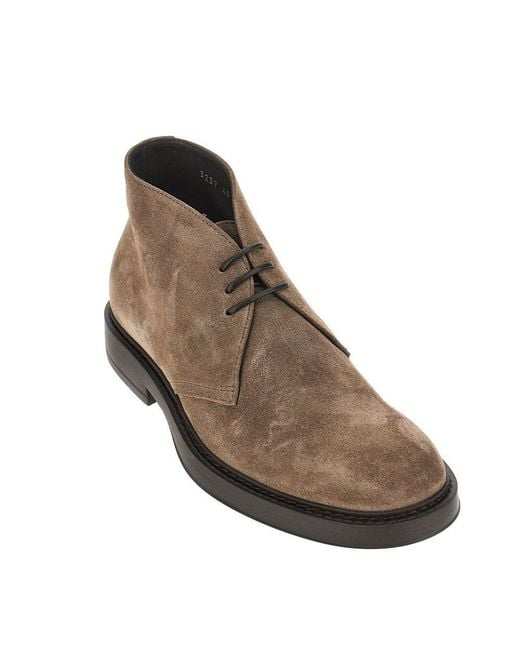 Doucal's Brown Suede Leather Laced Shoes for men