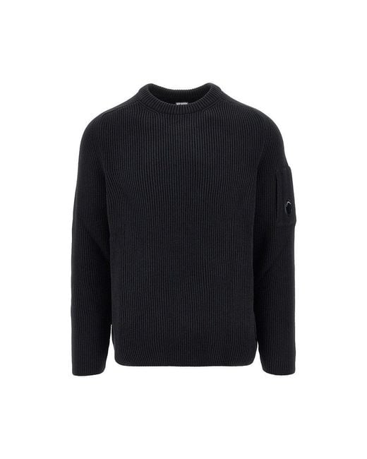 C P Company Blue Knitted Sweater With Nfc Lens for men