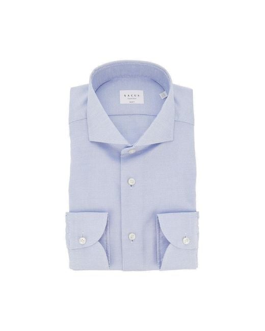 Xacus Blue Cotton Tailor Fit 'Travel' Shirt for men