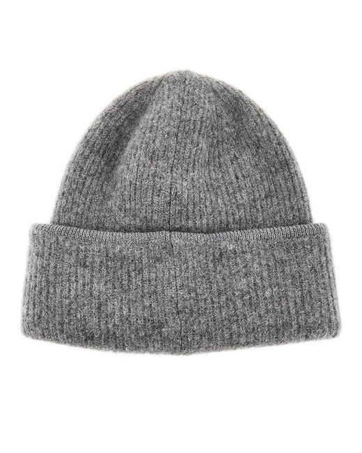 Jacquemus Gray Knitted Beanie Hat With Gros-Grain Logo for men