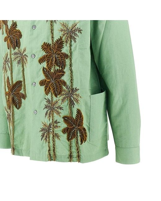 BAZISZT Green 'Palm Tree' Embroidered Shirt for men