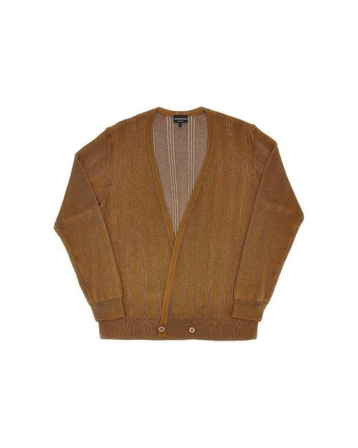 Emporio Armani Brown Openworked Viscose Cardigan for men