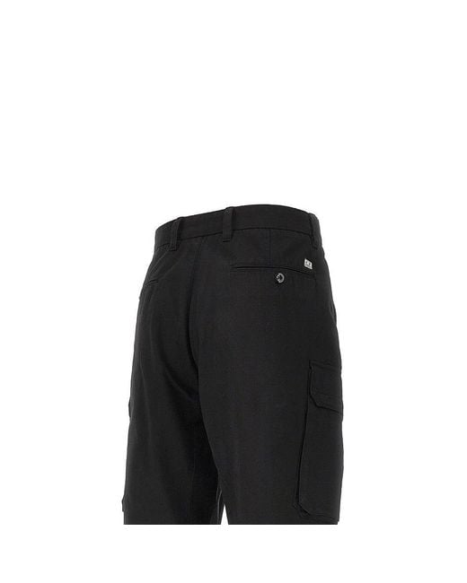 C P Company Black Cotton Loose Fit Cargo Pants for men