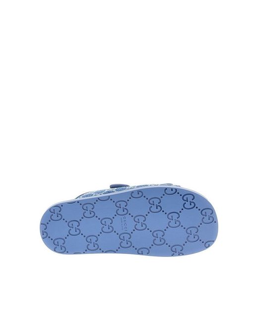 Gucci Blue Gg Fabric Slides With Gg Details