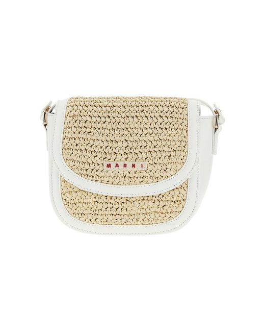 Marni White Faux Leather And Raffia Crossbody Bag Kids