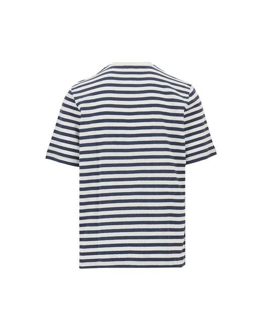 Majestic Filatures Blue Striped Cotton And Linen T-Shirt for men