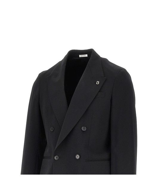 BRERAS Milano Black 'Arezzo' Wool-Blend Double-Breasted Jacket for men