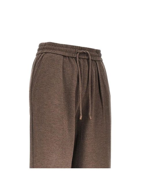 Max Mara Brown Silk-Blend Jersey Wide-Leg Pants