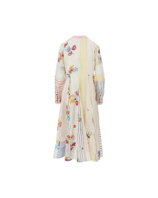 Péro Natural Printed Cotton And Silk Midi Dress