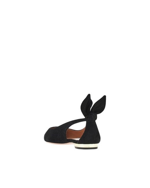 Aquazzura Black 'Bow Tie' Suede Leather Ballet Flats