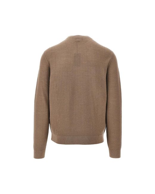 Emporio Armani Brown Jacquard Wool Crewneck Swerater for men