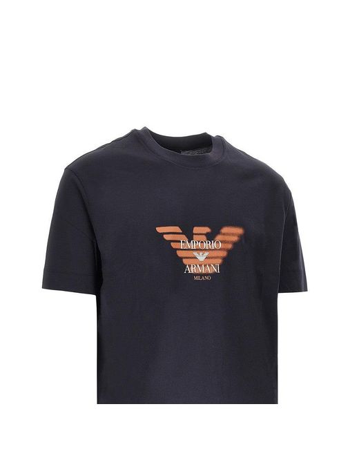 Emporio Armani Blue Jersey T-Shirt With Logo Print for men
