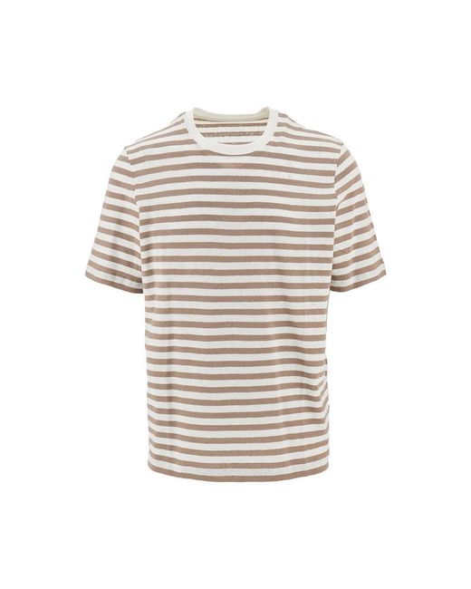 Majestic Filatures Natural Striped Cotton And Linen T-Shirt for men