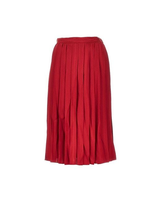 Gucci Red Jacquard Silk Midi Skirt