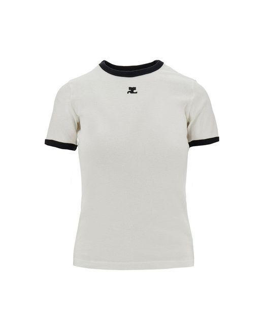 Courreges Gray Cotton T-Shirt With Contrasting Trims