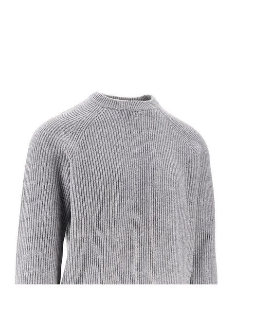 Mc2 Saint Barth Gray Ribbed Wool Crewneck Sweater for men