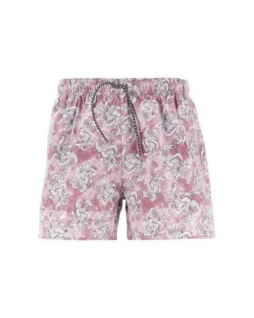 Emporio Armani Purple Sea Animals Print Swimshorts for men