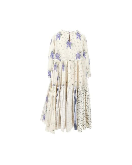 Péro White Patchwork Voile Flounced Midi Dress