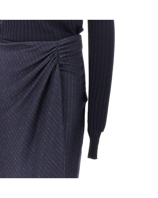 Pinko Blue Knitted Midi Skirt With Pinstriped Skirt